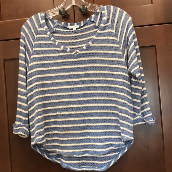 Ladies Splendid Blue/White Stripe Sheer Top - Picture 1 of 12